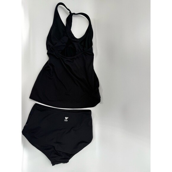 TYR Swimwear Womens Black Stretch Solid Twisted Bra Tankini Top & Bottoms Size 8 - Picture 4 of 9